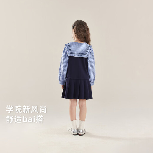 JELLYBABY preppy navy collar princess dress 26 new spring style girls fake two-piece western dress middle child