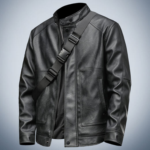 Ji Yan Leather Jacket 2026 New This Year's Popular Spring and Autumn New Stand Collar Jacket Men's Trendy Handsome Top Black M (Suitable for 110-125 Jin Jin is equal to 0.5 kg)