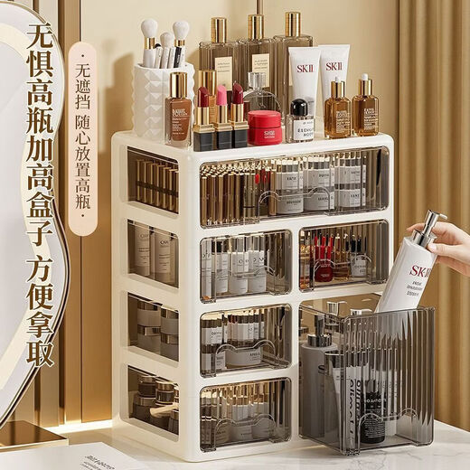 He Jiagong girl's heart divided multi-layer dust-proof storage box cosmetics/stationery sundries large capacity office dormitory 4 layers (1 large drawer + 4 small drawer + 1 vertical drawer)
