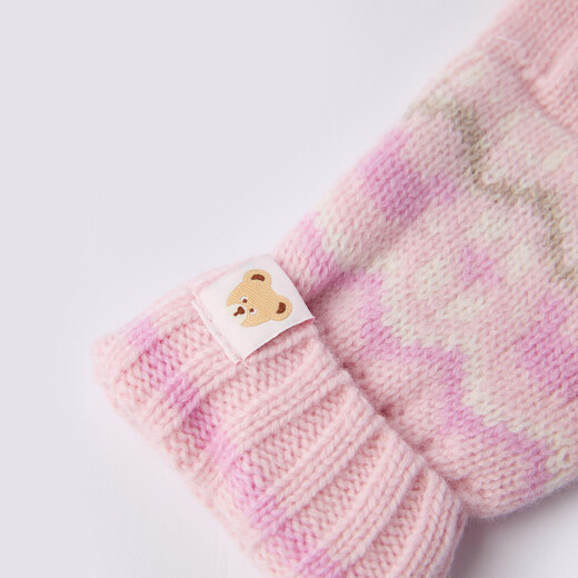 PawinPaw cartoon bear children's clothing children's autumn and winter knitted five-finger gloves for boys and girls to keep warm and comfortable pink/25 4-12 years old