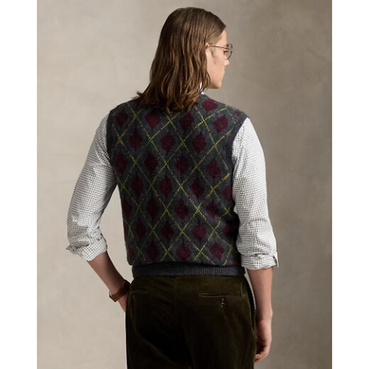 RALPH LAUREN Ralph Lauren international big-name men's vest diamond plaid wool blend sweater vest 2026 autumn and winter warm top gift Charcoal Combo charcoal gray combination S bust 89-94 cm