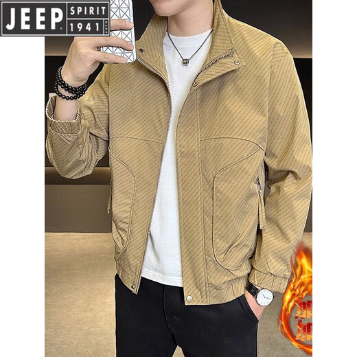 JEEP Jeep Men's Jacket Cotton Thickened Spring and Autumn 2026 New Stand Collar Jacket Men's Casual Warm Cotton Clothes Men's 8852 Cotton Black Cotton Thickened XL 130-145Jin Jin is equal to 0.5 kg