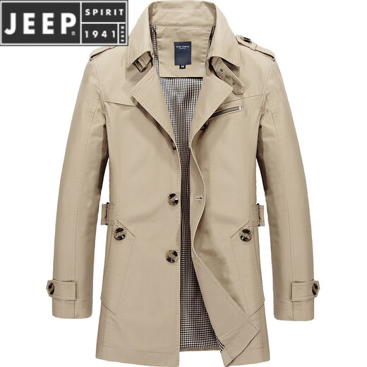 JEEP SPIRIT休闲男士工作外套纯棉风衣2026春秋季男装新款男式夹克 黑色 M