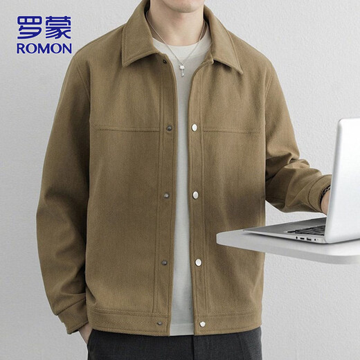 罗蒙（ROMON）夹克男士春季宽松高端行政商务外套男休闲上衣服男装 卡其 XL
