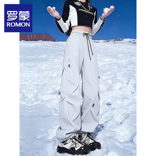 Luo Meng Northeast cold-proof pants skiing for men and women, waterproof and windproof autumn and winter workwear, outdoor mountaineering assault plus velvet pants, cloud gray, regular style 2XL