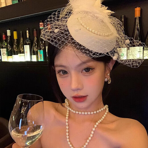Zhenwu retro Republic of China mesh top hat female headwear bridal veil socialite dinner cheongsam dress hair accessories os photo props pearl mesh top hat black one size