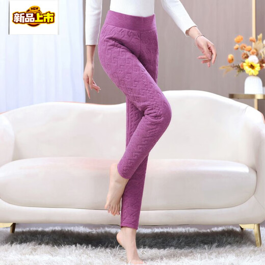 Chujing New Women's German Velvet Knee Pads Warm Pants Mom High Waist Plus Velvet Thickened Cotton Pants Large Size Solid Color Leggings Purple German Velvet Rabbit Fur Knee Pads S Small Recommended 90-115 Jin Jin is equal to 0.5 kg to wear