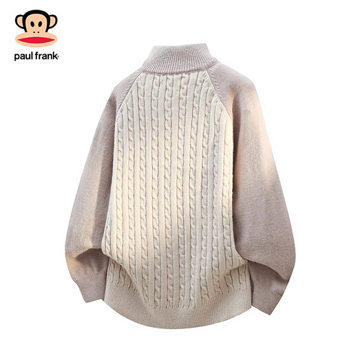 Big mouth monkey (paul frank) American retro casual sweater for men 2026 spring new fashion brand versatile warm contrast half-collar knitted top khaki beige official authentic M recommended 90-105Jin Jin equals 0.5 kg