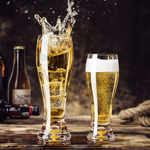 Yusenyi Large Capacity Beer Mug Home Crystal Glass Craft Beer Cup High-end Juice Cup Set Gold Foil Beer Mug 320mlx6 + Bamboo Cup Holder Free Bottle Opener + Cup Brush