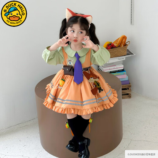 G.duck Nickelodeon Fox Princess Dress Girls Dress Spring and Autumn Western Style Zootopia Children's Performance Clothing Fall Nickelodeon Dress + Tie 100 Recommended for 2-3 years old 90-100cm