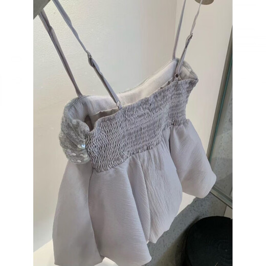 Fanzhefu Sexy Sequined Bow Tube Top for Women Spring and Autumn Layered Flower Skirt with Top Top Gray S