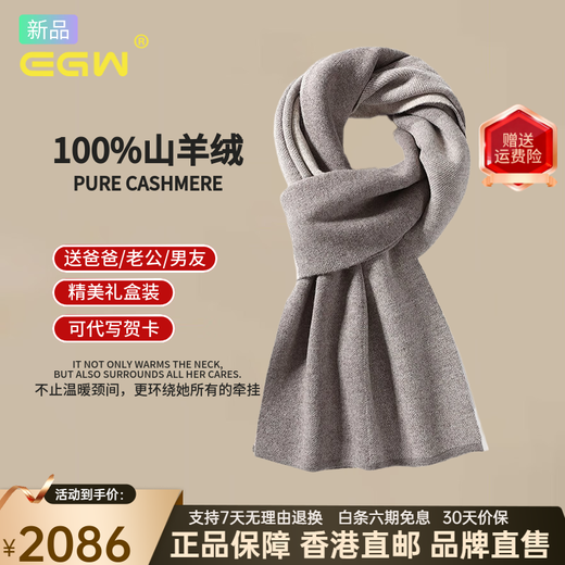 EGW international luxury brand 100% pure cashmere men's winter warm thickened scarf birthday holiday gift gift box camel gift box