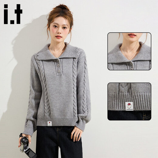 CHOCOOLATE it women's Korean high-end polo collar sweater for women 2026 early spring new loose lazy style sweater apricot M