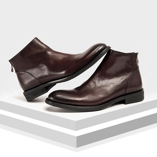 Botas de hombres de Chelsea Tykt Otoño e Botas de invierno Hombres [Top Cayer Cow Wide] Botas cortas de cuero caliente Botas Británicas Martin Men Negro 38
