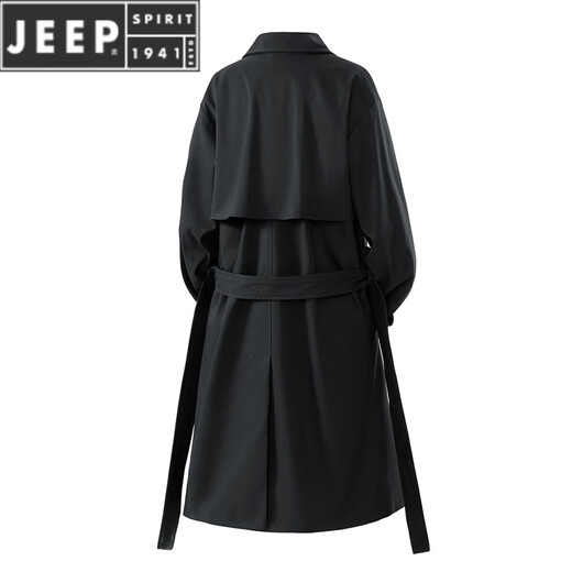 JEEP SPIRIT mid-length woolen coat men's windbreaker coat knee-length loose Korean version 2026 spring and autumn new top HTLB-2525-Black S