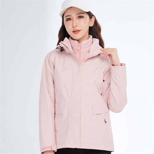 
Simboo jacket for men, thickened three-in-one windproof and warm coat plus velvet removable mountaineering and skiing outdoor clothes 12805 pink-women S