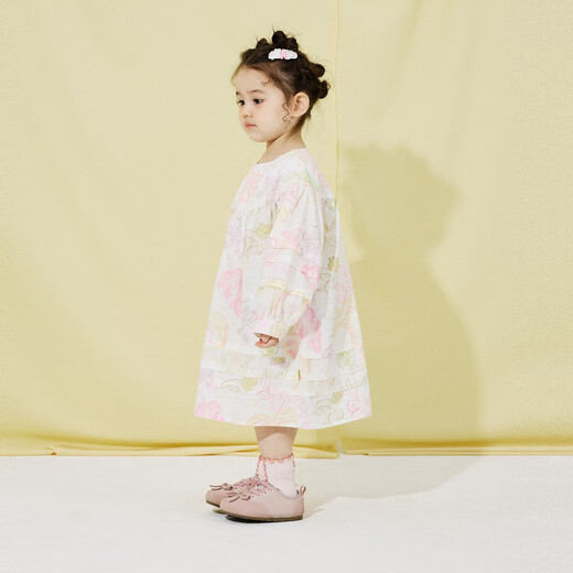 Papa new product climbing spring children's skirt girls pure cotton dress comfortable and breathable unique hand-painted style pink 90