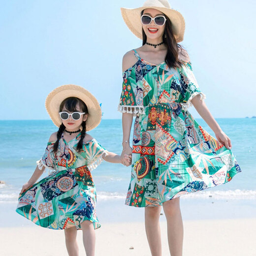 Beach parent-child wear, different mother-daughter dress, suspender short-sleeved suit, summer style for a family of three or four, men's suit/women's dress 160, girl's skirt size 160 (recommended weight 78 Jin Jin equals about 0.5 kg)