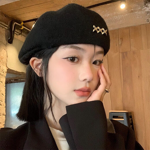 Xiaohongshu Korean-style beret for women in autumn and winter woolen warm and versatile small hat with big head and round head, off-white M 5558c adjustable