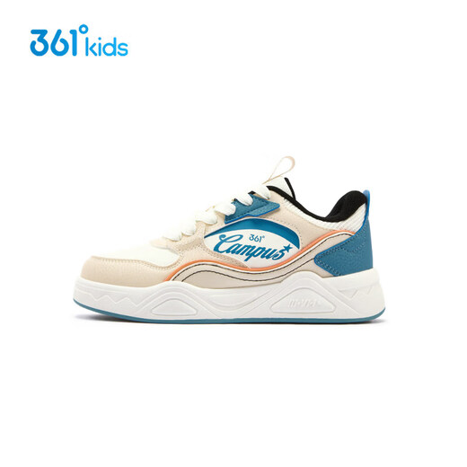 361 Shopping mall same style children's shoes boys skateboard shoes 2026 spring medium and large children's leather sports shoes 361 degree white/carbon black/electric orange 33