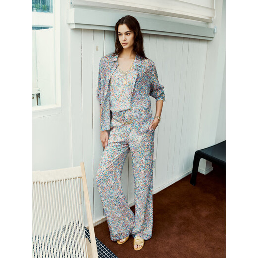 BLACKNINI limited edition/French Deveaux century printed long-sleeved shirt/suspenders/trousers shirt (brand Deveaux)) XS