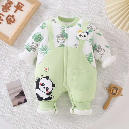 Disney baby thickened jumpsuit autumn and winter quilted baby boy clothes Chinese style winter newborn outer wear cotton clothing to keep warm cotton clothing leaf panda 66cm
