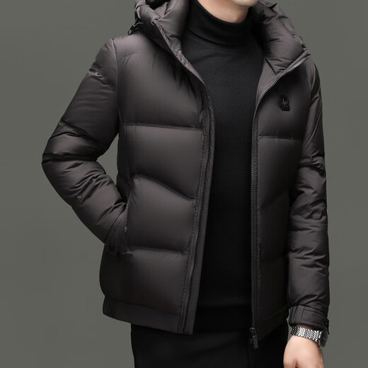海澜之家（HLA）秋冬新款连帽短款90绒白鸭绒羽绒服中青年男装保暖宽松夹克外套 咖色 2XL 185