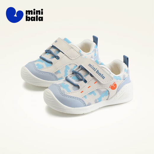 Minibala (minibala) 50% off children's shoes, children's toddler shoes, spring new baby breathable soft-soled front shoes for boys and girls, cushioning mesh, white blue, size 18, suitable for feet 11.2-12.0cm long