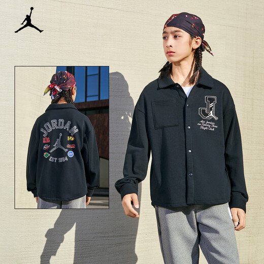 NIKE JORDAN Nike AJ children's shirt 2025 spring new comfortable terry children's long-sleeved shirt black 110/56(5)