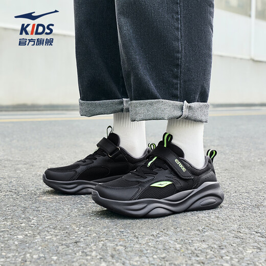 Hongxing Erke Children's Sports Shoes for Boys and Girls 2026 Spring and Summer New Mesh Velcro Lightweight Casual Running Shoes | Sichuan Line 4 Men's Secret Mesh Black/Fluorescent Energy Green 31