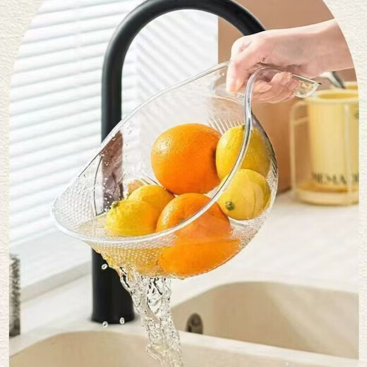 Shantou Lincun vegetable washing basket, drain basket, rice cleaning artifact, multi-functional rice washing sieve, rice washing basin, vegetable washing, fruit filtering and draining basket, 1 transparent dark green + 1 transparent color, 2 pack