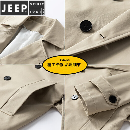 JEEP SPIRIT mid-length woolen coat men's windbreaker coat knee-length loose Korean version 2026 spring and autumn new top HTLB-2525-Black S