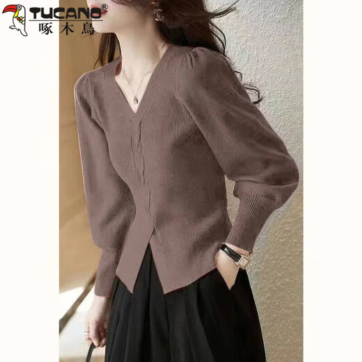 Woodpecker (TUCANO) half turtleneck knitted bottoming shirt for women in spring and winter, stylish large size warm top with sweater, waist slimming, coffee color M, recommended 90-100Jin Jin is equal to 0.5 kg