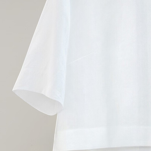 Sibaishe linen solid color round neck short-sleeved shirt for women 2026 spring new style fashion short front and long back shirt