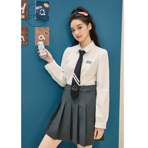 Zihan (ZIHAN) Zihan college style tie long-sleeved shirt for women 2026 spring new bow embroidered white inner shirt white S