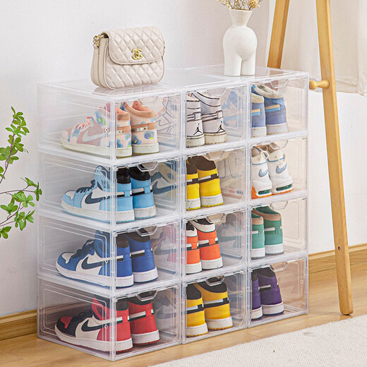 Pupan transparent shoe box is open AJ magnetic absorption artifact dormitory shoe cabinet dustproof thickened plastic folding box Welfare impulse transparent shoe box 1 piece 33.5x25x18cm