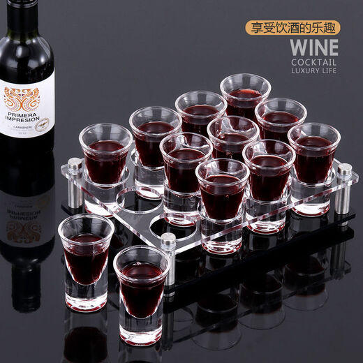 Wing Fantasy 52 Bullet Cup Rack Set Bar Liquor Glass Small Household Foreign Wine One-cup Cocktail 25-hole Gold Base Rack + 24 15ml + 300ml wine dispensers