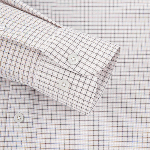 SEVEN seamless collar/plaid shirt men's business long-sleeved shirt men's spring new casual plaid shirt beige gray 38