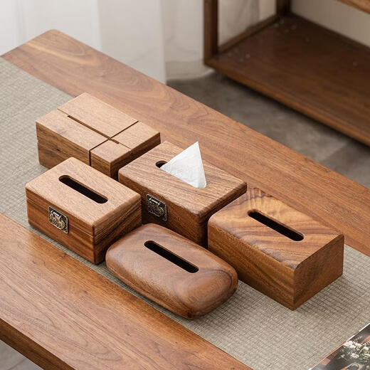 Fantasy new Chinese style solid wood tissue box home living room coffee table tissue box creative high-end tissue box storage box ornaments walnut + goose soft stone tissue box