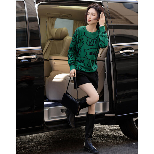 Demana wool lettered sweater, spring and autumn round neck off-shoulder long-sleeved sweater for women