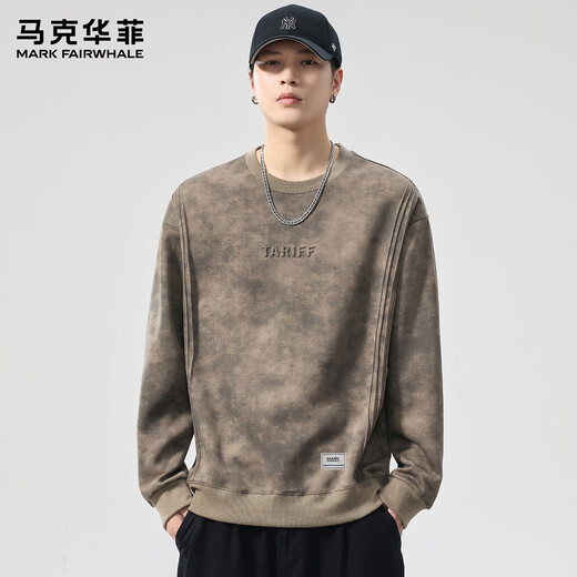 Mark Huafei's new men's sweatshirt spring and autumn loose, versatile and comfortable round neck three-dimensional printed casual simple bottoming shirt top