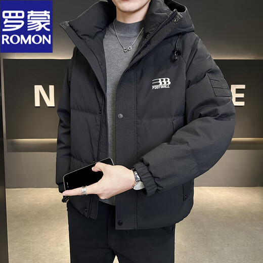 ROMON белый утиный пуховик мужской короткий зимний 2025 новый высококачественный с капюшоном красивое утолщенное зимнее пальто модный бренд черный M