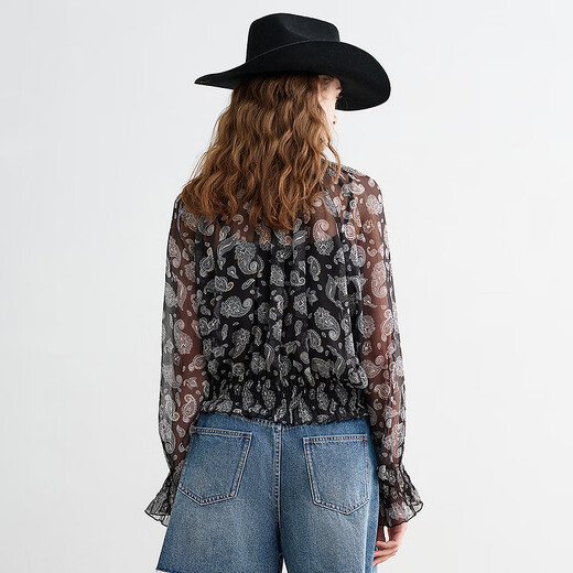 Chuyu 2026 Spring New Ximia Lanlan Lightweight Chiffon Printed Shirt Suspender Two-piece Set Black Bottom Print XL