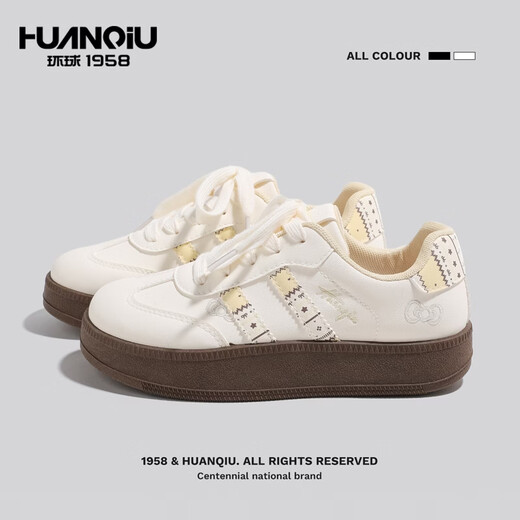 Global Campus Style Moral Training Shoes 2026 Spring New Sneakers Fair Isle White Shoes Cute Casual Shoes Beige 38