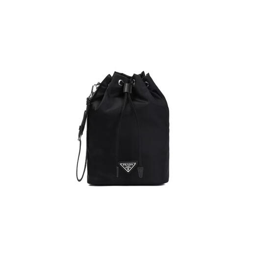 PRADA Women's Drawstring Bag Adjustable Handle Detachable Handle Portable Storage Lightweight Carry Black Regenerated Nylon Black TU