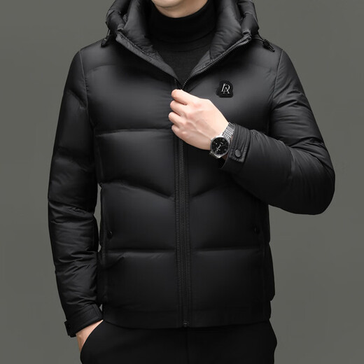 海澜之家（HLA）秋冬新款连帽短款90绒白鸭绒羽绒服中青年男装保暖宽松夹克外套 咖色 2XL 185