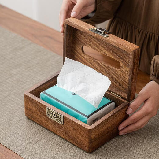 Fantasy new Chinese style solid wood tissue box home living room coffee table tissue box creative high-end tissue box storage box ornaments walnut + goose soft stone tissue box