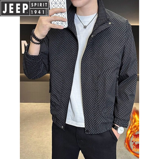 JEEP Jeep Men's Jacket Cotton Thickened Spring and Autumn 2026 New Stand Collar Jacket Men's Casual Warm Cotton Clothes Men's 8852 Cotton Black Cotton Thickened XL 130-145Jin Jin is equal to 0.5 kg