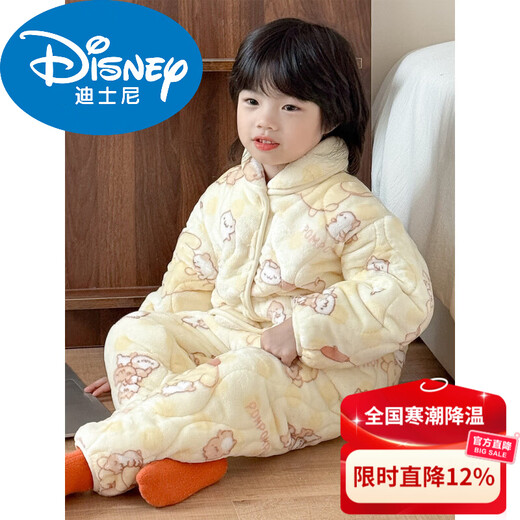 Disney winter children's pajamas, three-layer quilted and thickened, Class A plus velvet baby warm home clothes for boys and girls, winter set, cotton-padded dachshund puppy 90 cm