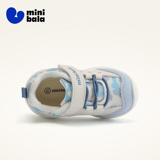 Minibala (minibala) 50% off children's shoes, children's toddler shoes, spring new baby breathable soft-soled front shoes for boys and girls, cushioning mesh, white blue, size 18, suitable for feet 11.2-12.0cm long
